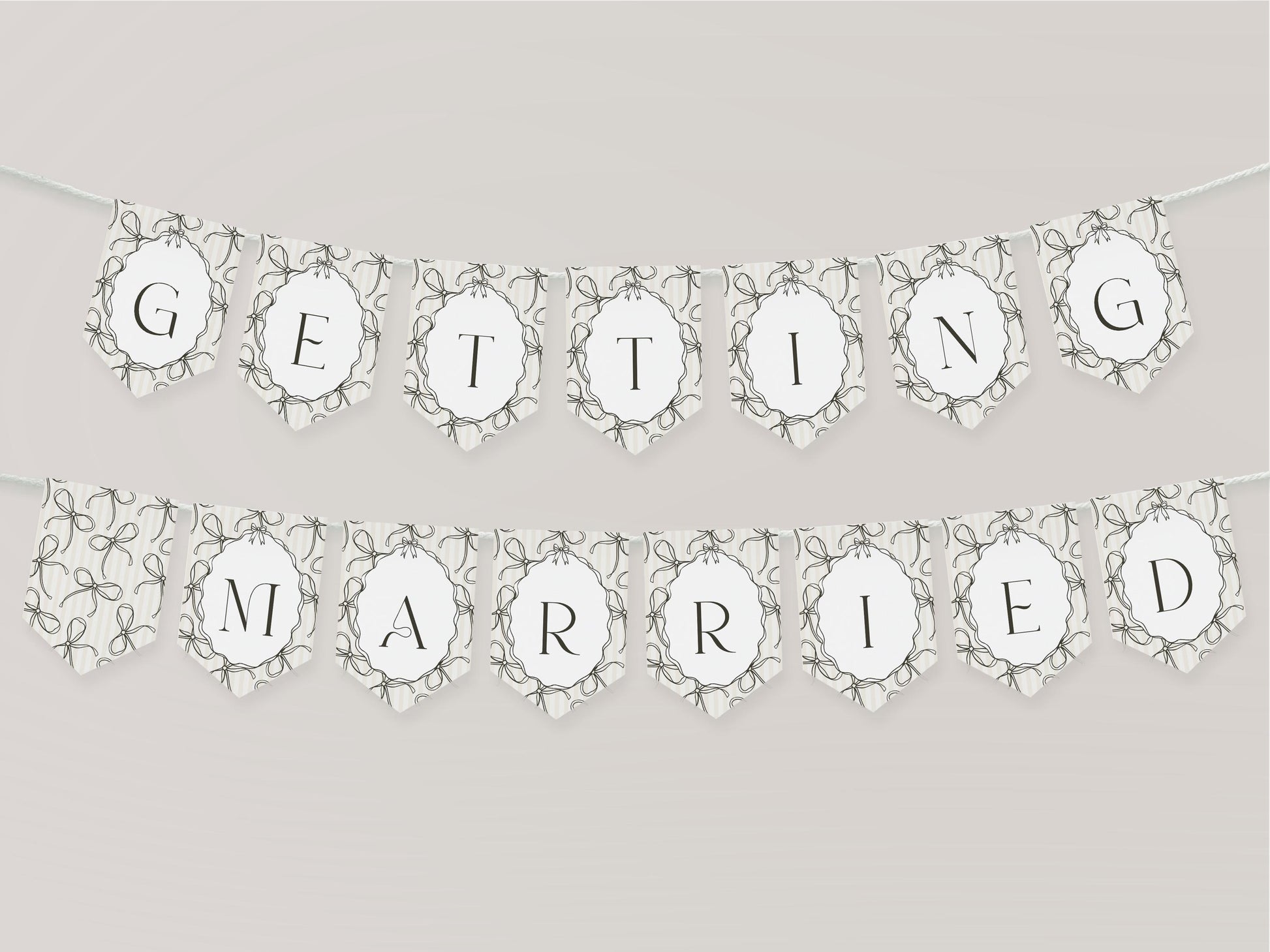 Black Coquette Bow Bridal Shower Banner Template, Beige Striped Doodle Bow Bridal Brunch with the Bride, Shes Tying the Knot Shower WP1062