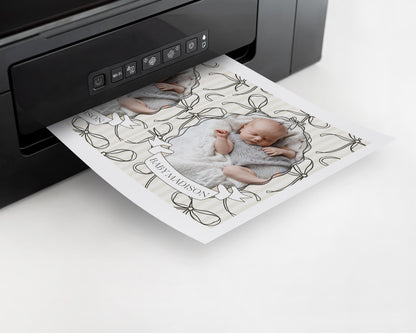 Black Coquette Bow 1st Birthday Milestone Banner Template, Beige Striped Doodle Bow First Birthday Party Girl, Fancy Bow Party Decor WP1062