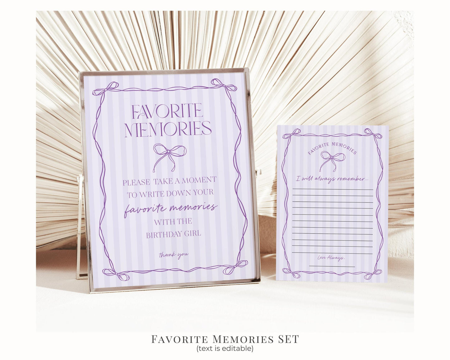 Purple Coquette Bow Birthday Bundle Template, Editable Lavender Birthday Kit, Printable Hand-Drawn Bows Theme, Digital Download WP1063