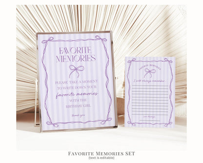 Purple Coquette Bow Birthday Bundle Template, Editable Lavender Birthday Kit, Printable Hand-Drawn Bows Theme, Digital Download WP1063