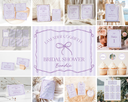Purple Coquette Bow Bridal Shower Bundle Template, Editable Lavender Bridal Brunch Kit, DIY Printable Tying The Knot Shower WP1063