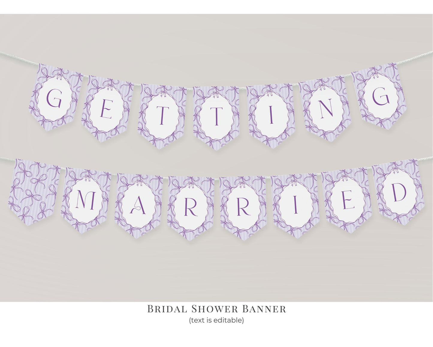 Purple Coquette Bow Bridal Shower Bundle Template, Editable Lavender Bridal Brunch Kit, DIY Printable Tying The Knot Shower WP1063