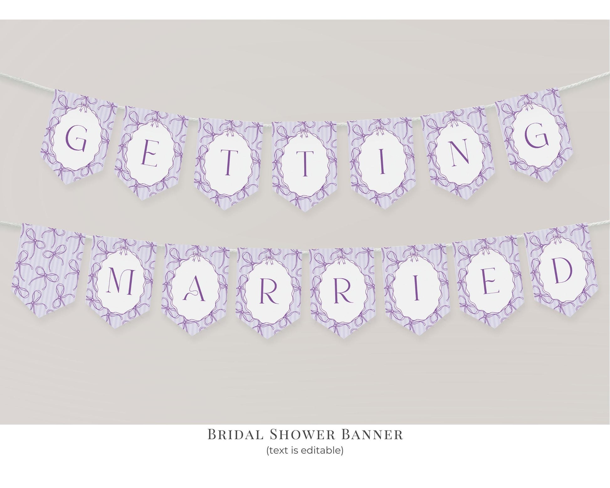 Purple Coquette Bow Bridal Shower Bundle Template, Editable Lavender Bridal Brunch Kit, DIY Printable Tying The Knot Shower WP1063