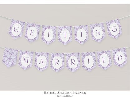 Purple Coquette Bow Bridal Shower Bundle Template, Editable Lavender Bridal Brunch Kit, DIY Printable Tying The Knot Shower WP1063
