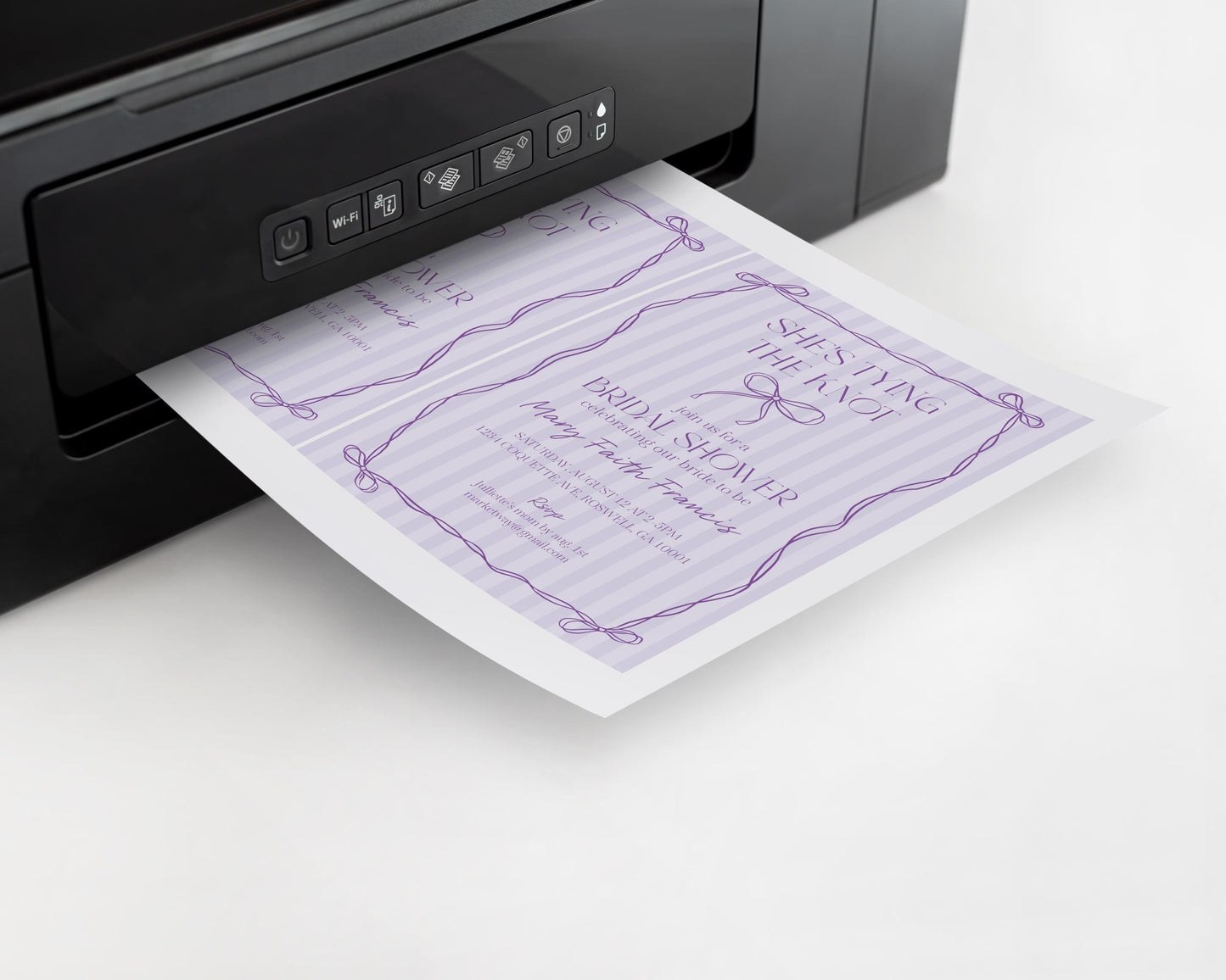 Purple Coquette Bow Bridal Shower Invitation Template, Editable Lavender Bridal Brunch Kit, DIY Printable Tying The Knot Shower WP1063