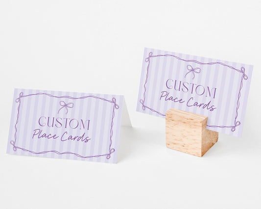 Purple Coquette Bow Place Cards Template, Editable Lavender Baby Shower Printable Tying the Knot Bridal Shower Whimsical Birthday Kit WP1063