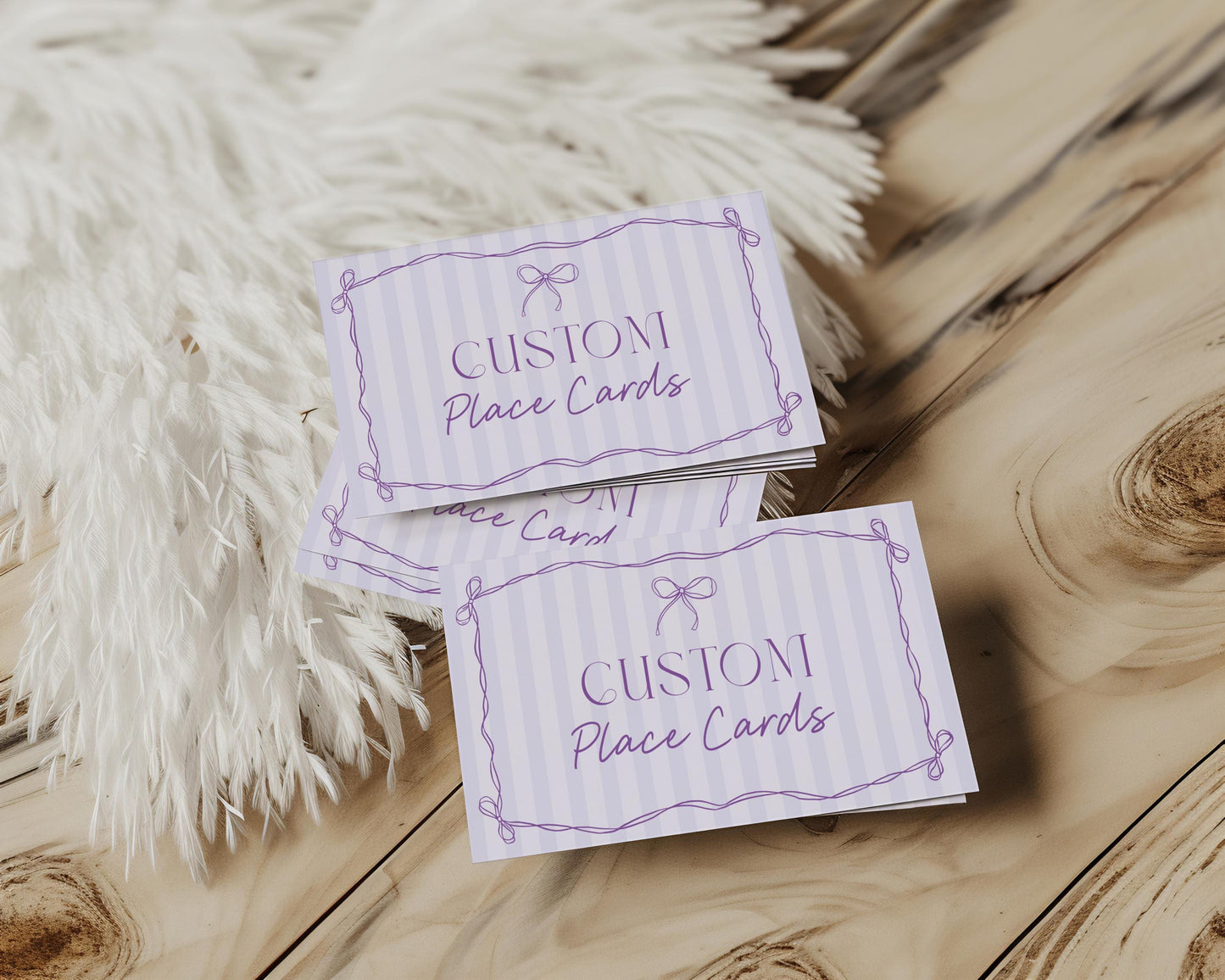 Purple Coquette Bow Place Cards Template, Editable Lavender Baby Shower Printable Tying the Knot Bridal Shower Whimsical Birthday Kit WP1063