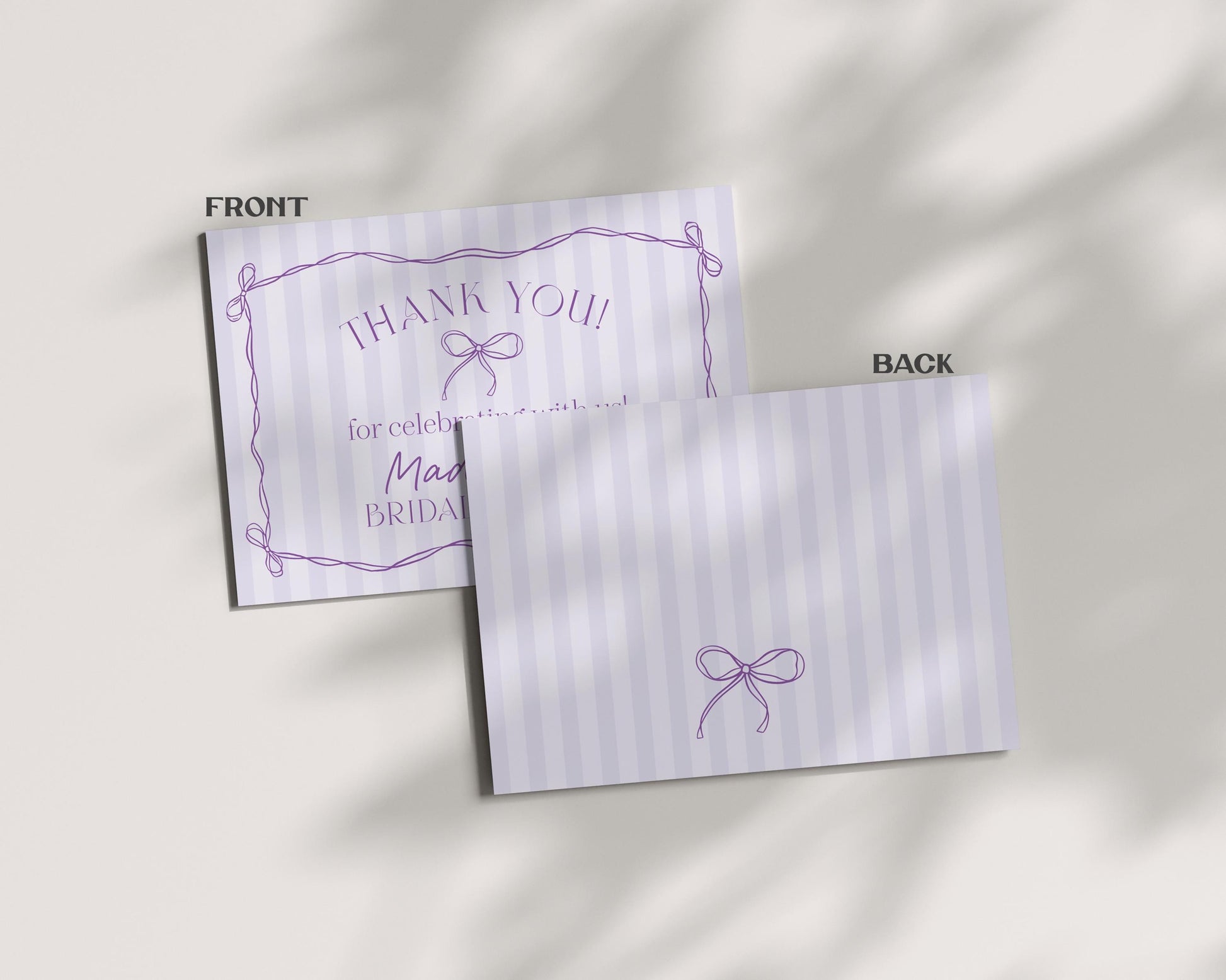 Purple Coquette Bow Thank You Card Template, Editable Lavender Baby Shower, Printable Tying the Knot Bridal Shower, Birthday DIY Kit WP1063