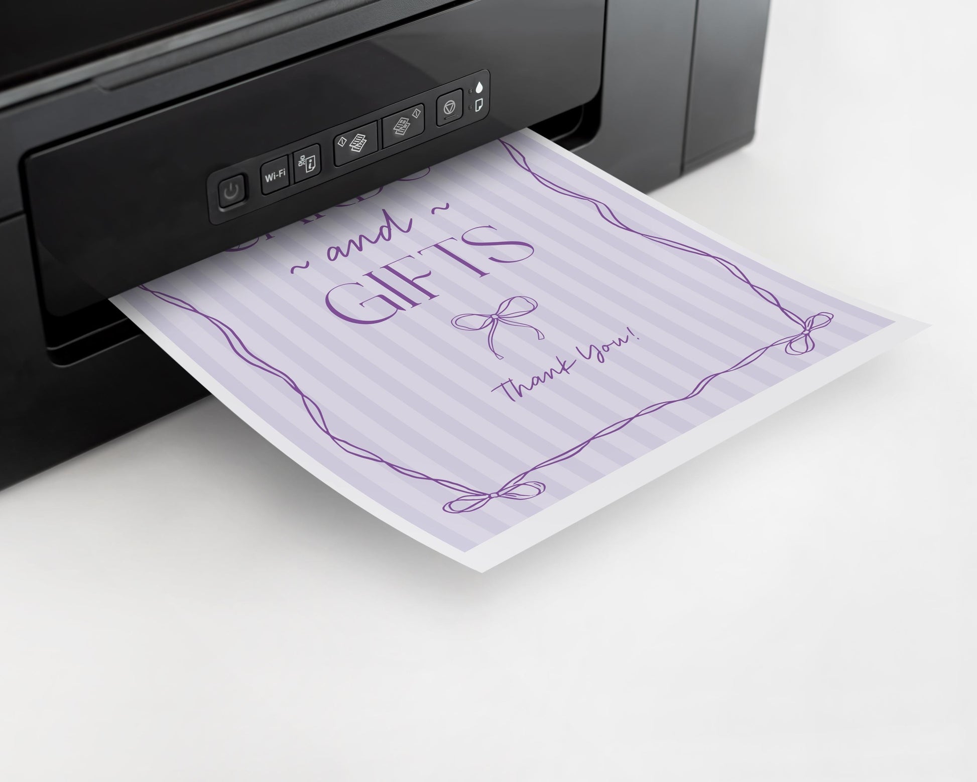 Purple Coquette Bow Cards & Gifts Favors Sign Template, Editable Lavender Baby Shower, Tying the Knot Bridal Shower DIY Birthday Kit WP1063