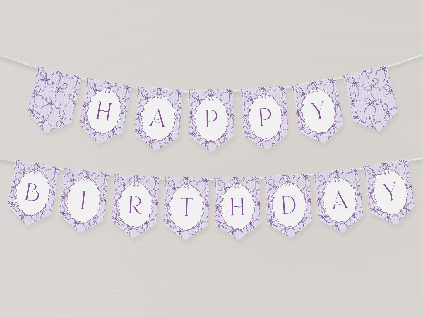 Purple Coquette Bow Birthday Party Banner Template, Editable Lavender Birthday Kit, Printable Hand-Drawn Bows, Digital Download WP1063