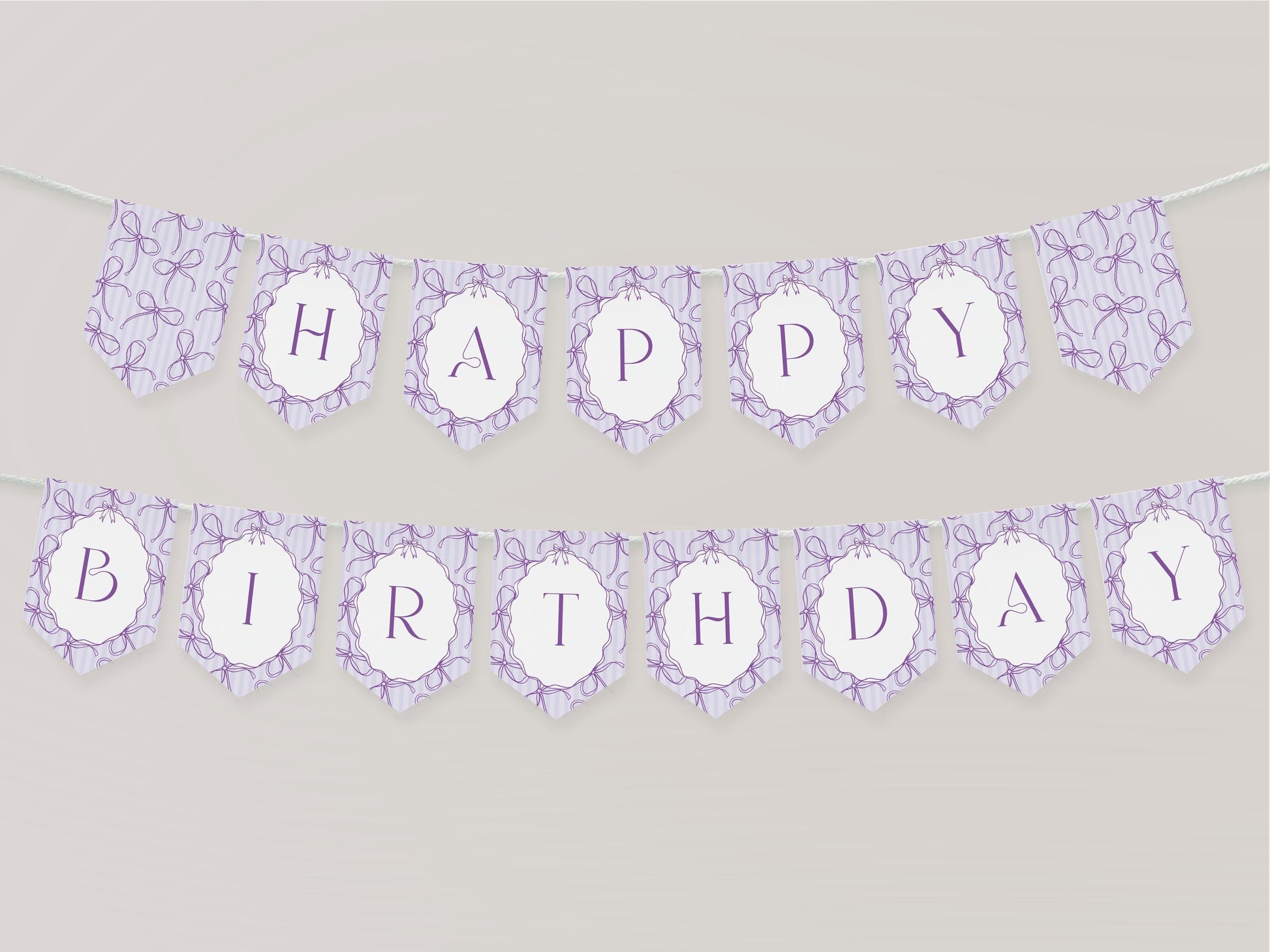 Purple Coquette Bow Birthday Party Banner Template, Editable Lavender Birthday Kit, Printable Hand-Drawn Bows, Digital Download WP1063