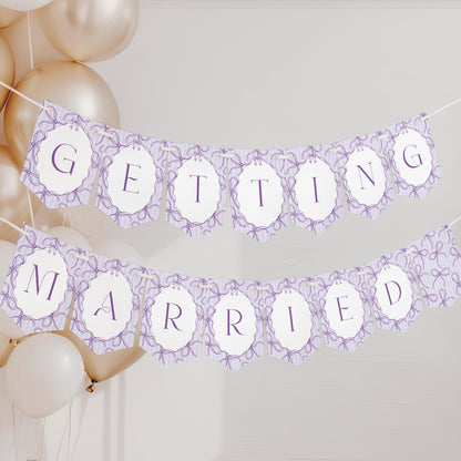 Purple Coquette Bow Bridal Shower Banner Template, Editable Lavender Bridal Brunch Kit, DIY Printable Tying The Knot Shower WP1063