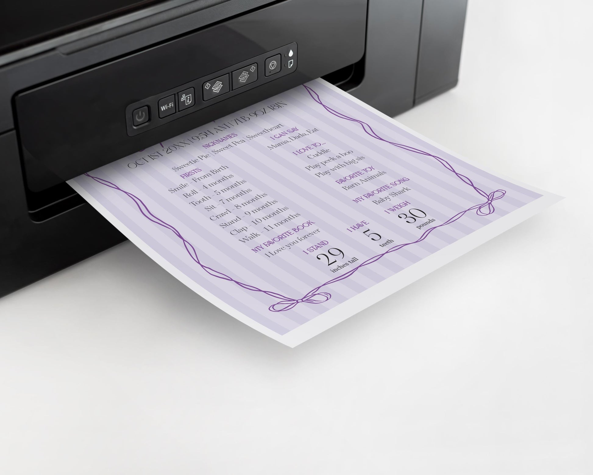 Purple Coquette Bow First Year Milestone Sign Template, Editable Lavender Birthday Kit, Printable Hand-Drawn Bows, Digital Download WP1063