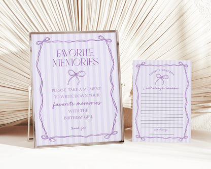 Purple Coquette Bow Favorite Memories Birthday Girl Template, Editable Lavender Birthday Kit, Printable Hand-Drawn Bow Download WP1063