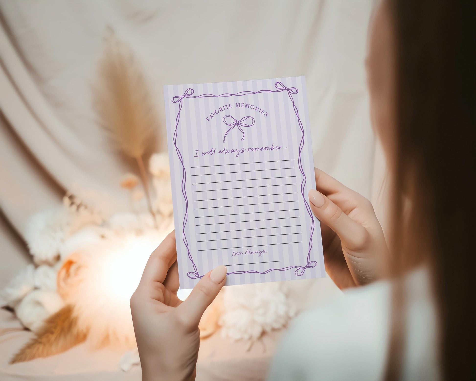 Purple Coquette Bow Favorite Memories Bride Game Template, Editable Lavender Bridal Brunch Kit, DIY Printable Tying The Knot Shower WP1063