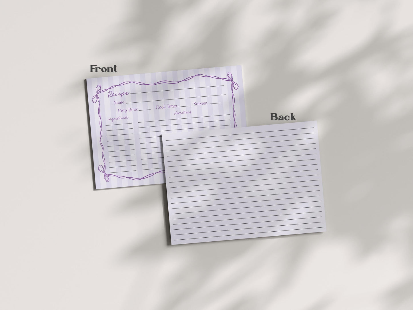 Purple Coquette Bow Recipe Card Template for Bridal Shower, Editable Lavender Bridal Brunch Kit, DIY Printable Tying The Knot Shower WP1063