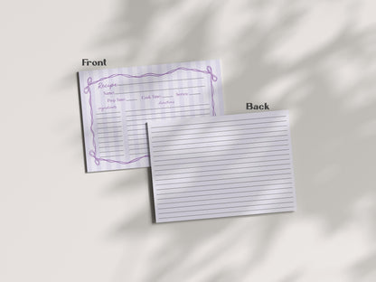 Purple Coquette Bow Recipe Card Template for Bridal Shower, Editable Lavender Bridal Brunch Kit, DIY Printable Tying The Knot Shower WP1063