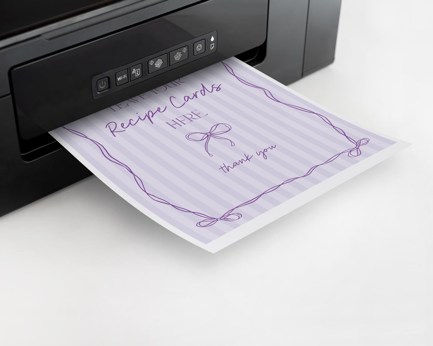 Purple Coquette Bow Recipe Card Template for Bridal Shower, Editable Lavender Bridal Brunch Kit, DIY Printable Tying The Knot Shower WP1063