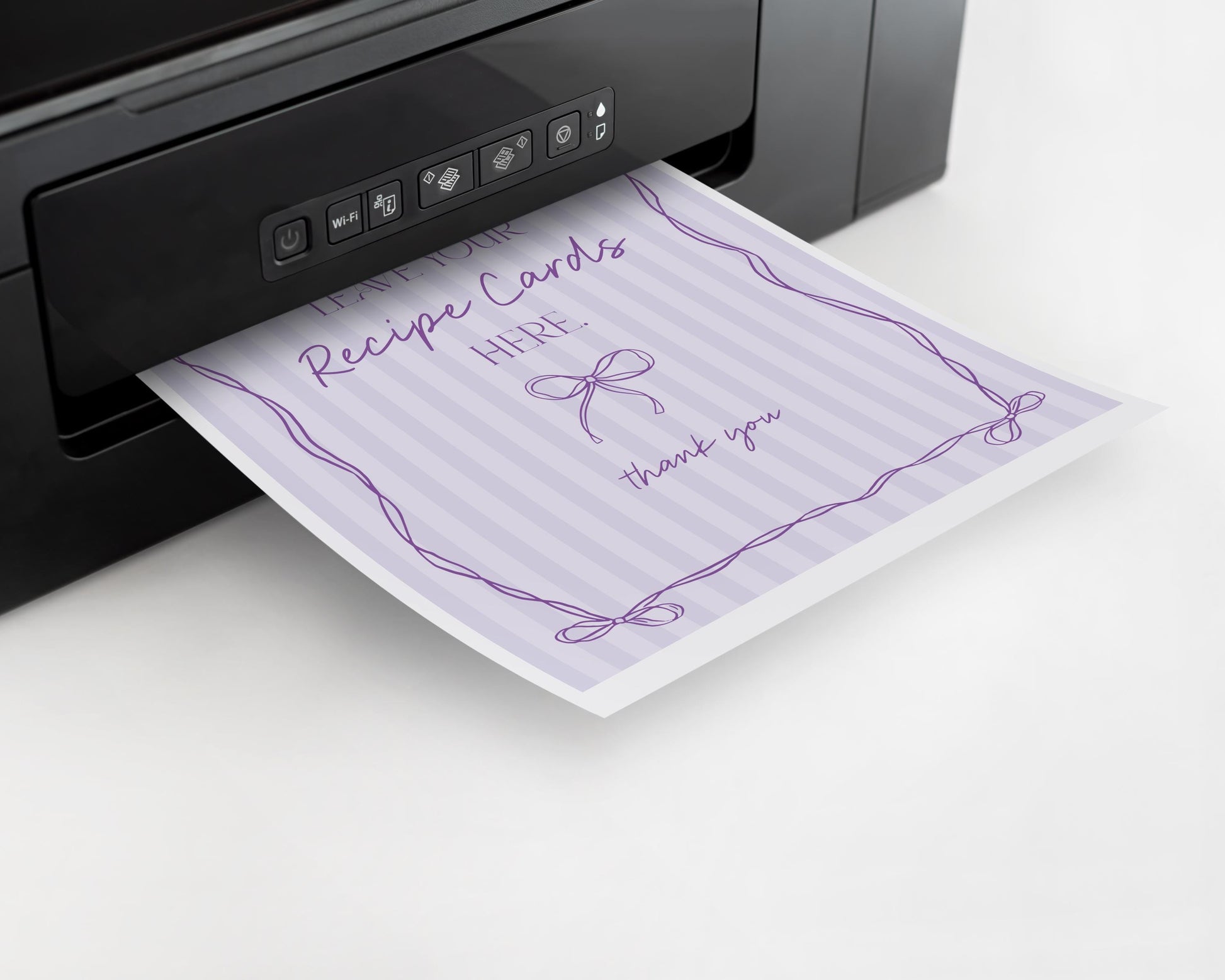 Purple Coquette Bow Recipe Card Template for Bridal Shower, Editable Lavender Bridal Brunch Kit, DIY Printable Tying The Knot Shower WP1063