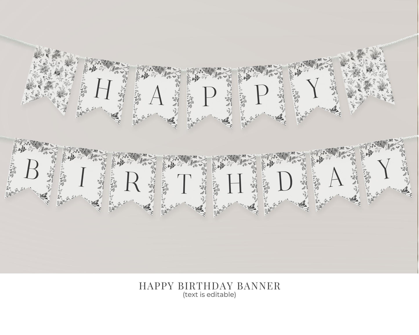 Black Toile De Jouy First Birthday Bundle Printable Template, Black Chinoiserie First Birthday Party Decor, Wildflower Toile Decor WP1069