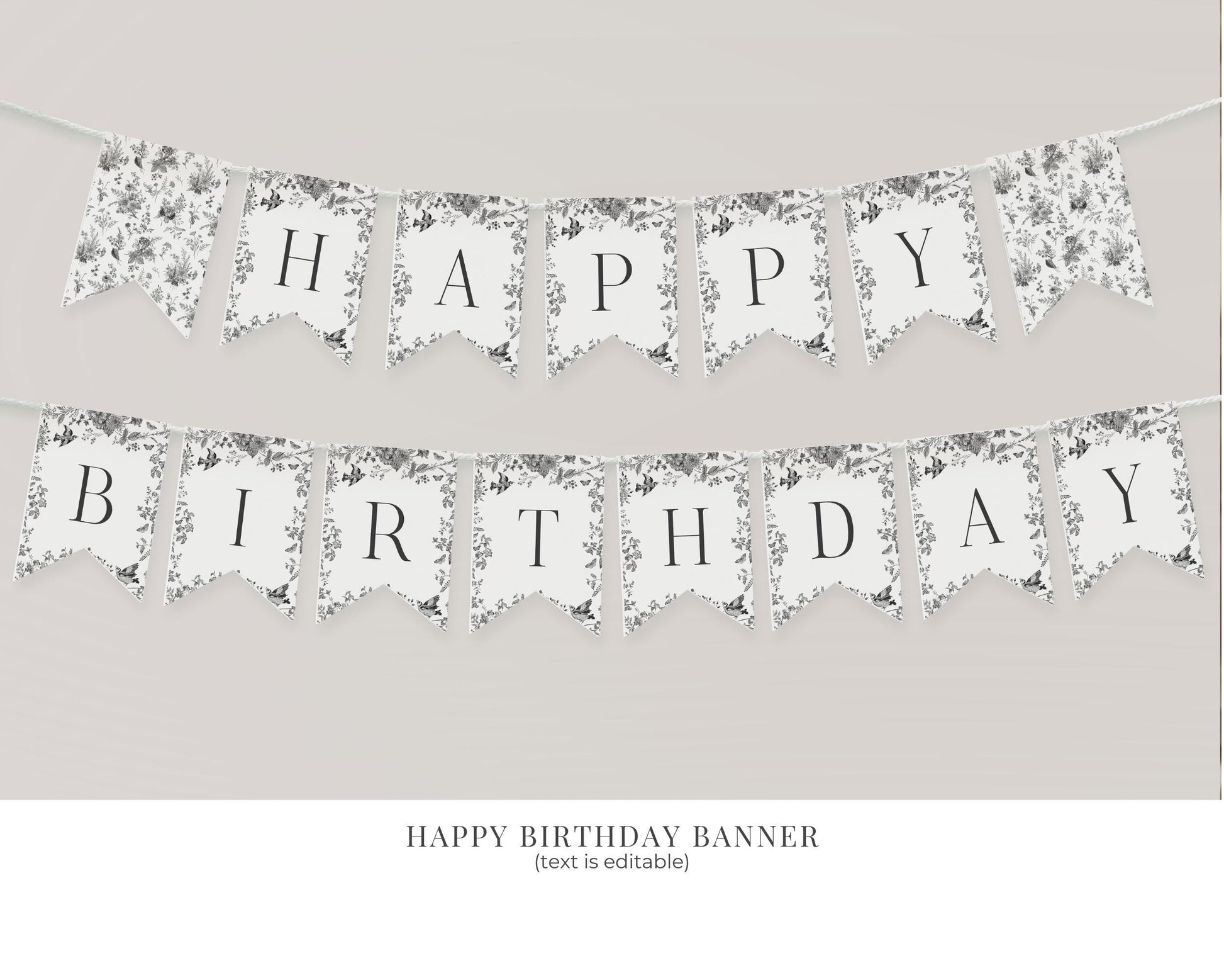 Black Toile De Jouy First Birthday Bundle Printable Template, Black Chinoiserie First Birthday Party Decor, Wildflower Toile Decor WP1069