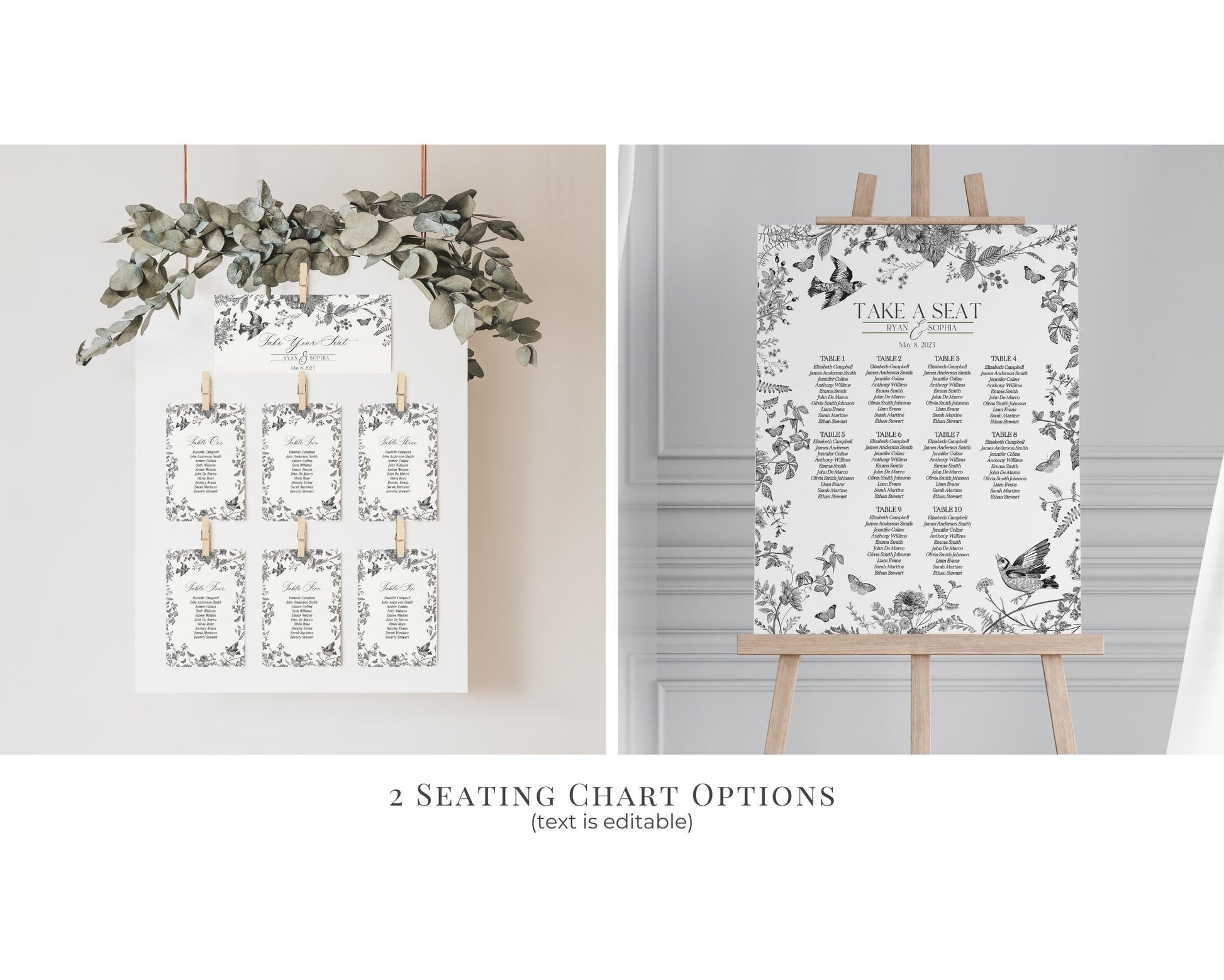 Black Toile De Jouy Birthday Bundle Printable Template, Black Chinoiserie Birthday Party Decor, Wildflower Toile with Butterflies WP1069