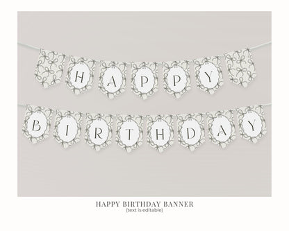 Black Coquette Bow Birthday Bundle Template, Beige Striped Doodle Bow Birthday Party for Girl, Bow Party Decor for Fancy Bday Party WP1062