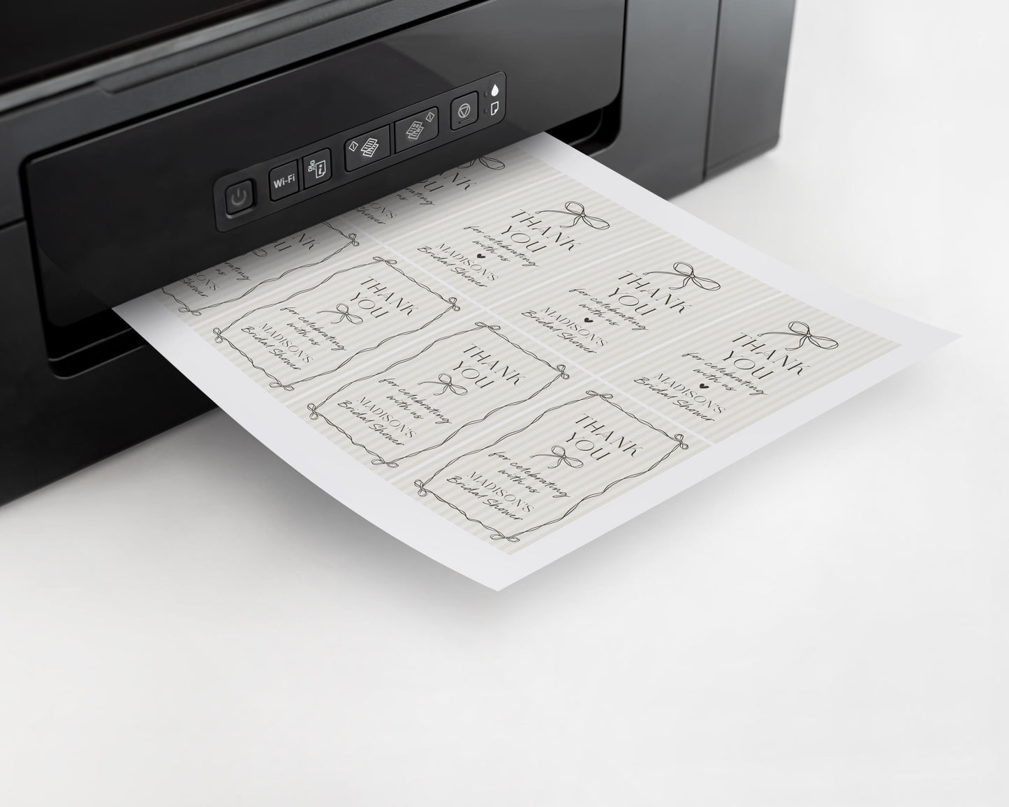 Black Coquette Bow Bridal Shower Favor Tag Template, Beige Striped Doodle Bow Bridal Brunch with the Bride, Tying the Knot Shower WP1062