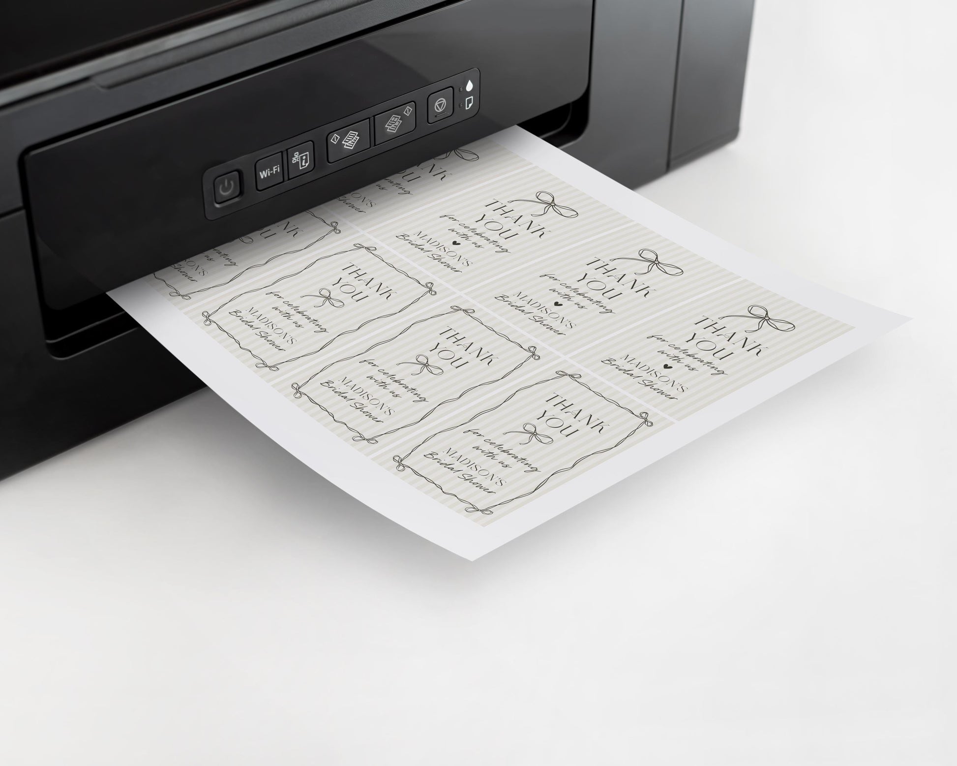 Black Coquette Bow Bridal Shower Favor Tag Template, Beige Striped Doodle Bow Bridal Brunch with the Bride, Tying the Knot Shower WP1062