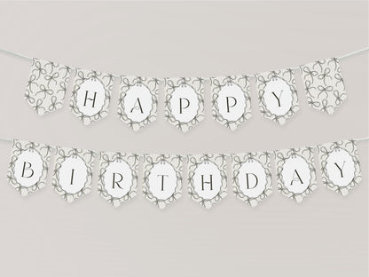 Black Coquette Bow Birthday Party Banner Template, Beige Striped Doodle Bow Birthday for Girl, Bow Party Decor for Fancy Bday Party WP1062