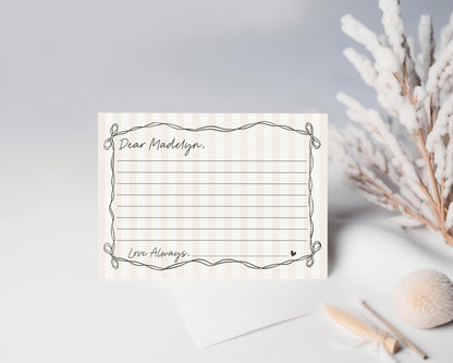 Black Coquette Bow Time Capsule Template, Beige Striped Doodle Bow First Birthday Party for Girl, Bow Party Decor for Fancy Party WP1062