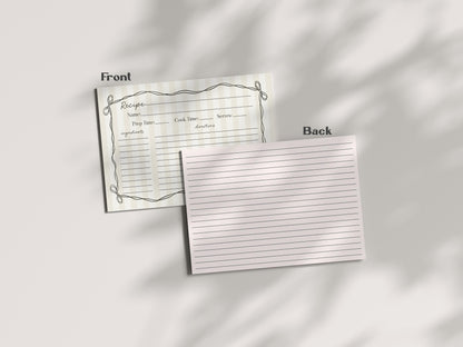 Black Coquette Bow Recipe Card Template Bridal Shower, Beige Striped Doodle Bow Bridal Brunch with the Bride, Tying the Knot Shower WP1062