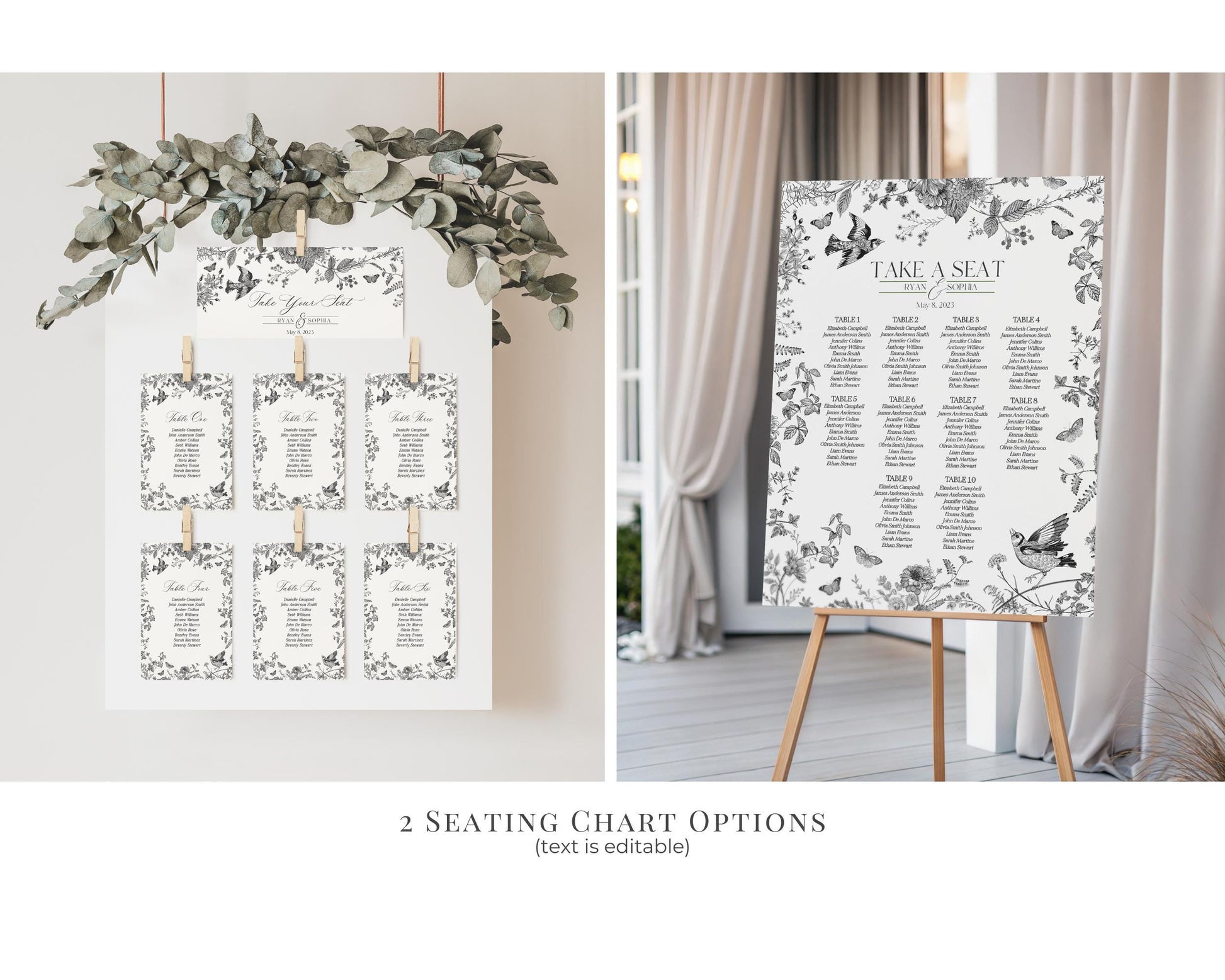 Black Toile de Jouy Wedding Decor Template Bundle, Black Chinoiserie French Theme Wedding Decorations, Black Wildflower Bridal Shower WP1069