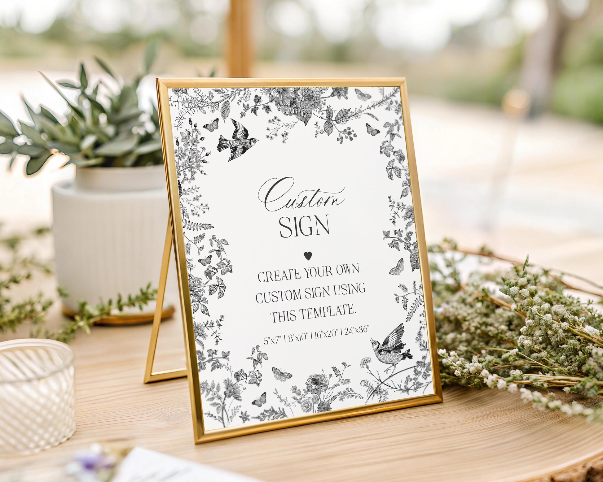 Black Toile De Jouy Custom Sign Template, Black Chinoiserie Bridal Shower, Wildflower Toile Baby Shower Sign, Toile Birthday Party WP1069