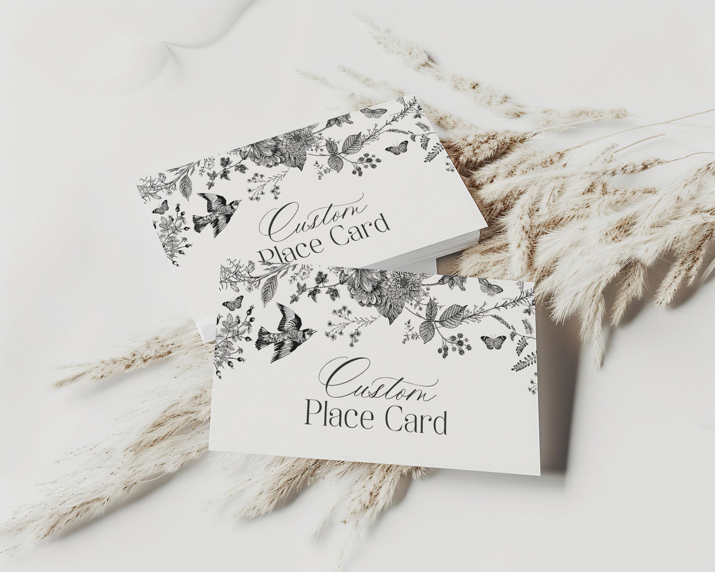 Black Toile De Jouy Place Cards Template, Black Chinoiserie Bridal Shower, Wildflower Toile Baby Shower Sign, Birthday Party WP1069