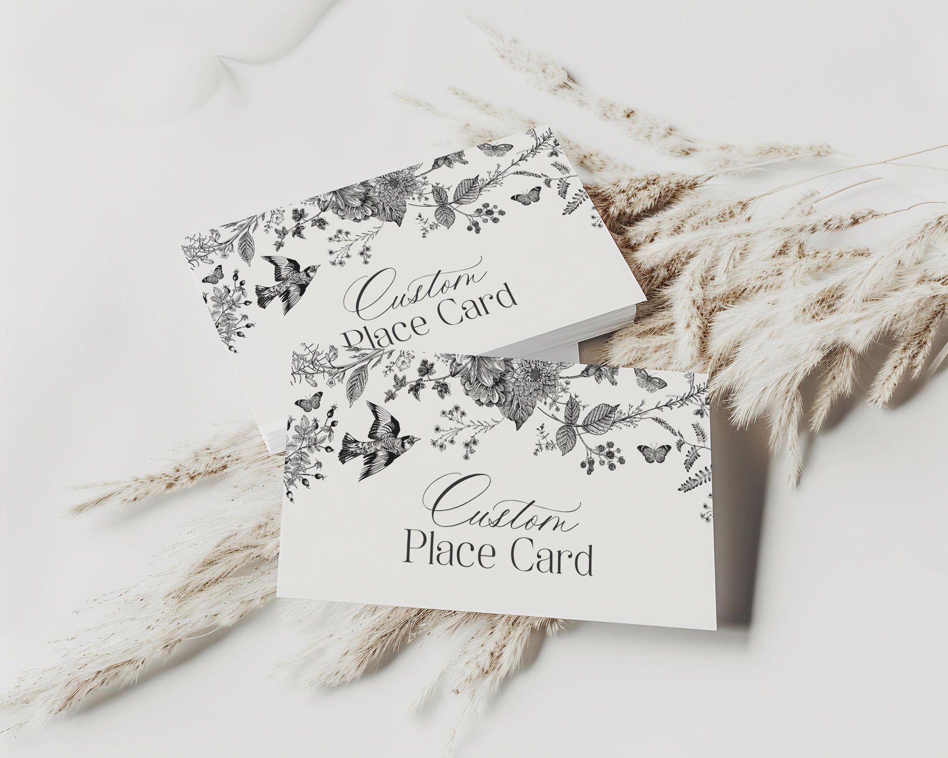 Black Toile De Jouy Place Cards Template, Black Chinoiserie Bridal Shower, Wildflower Toile Baby Shower Sign, Birthday Party WP1069