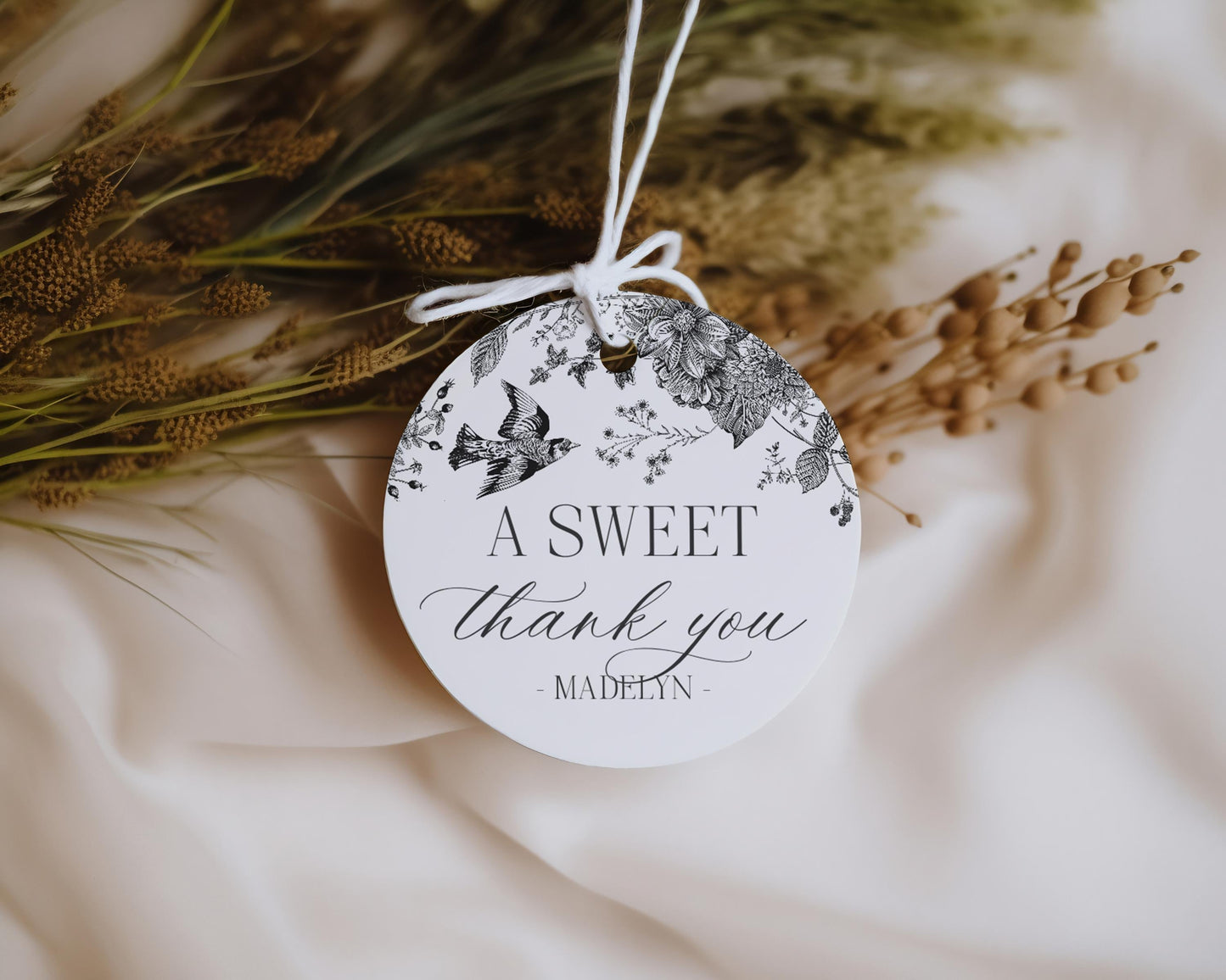 Black Toile De Jouy Baby Shower Favor Tags Printable Template, BBaby in Bloom Wildflower Baby Brunch, Black Chinoiserie Nesting Party WP1069