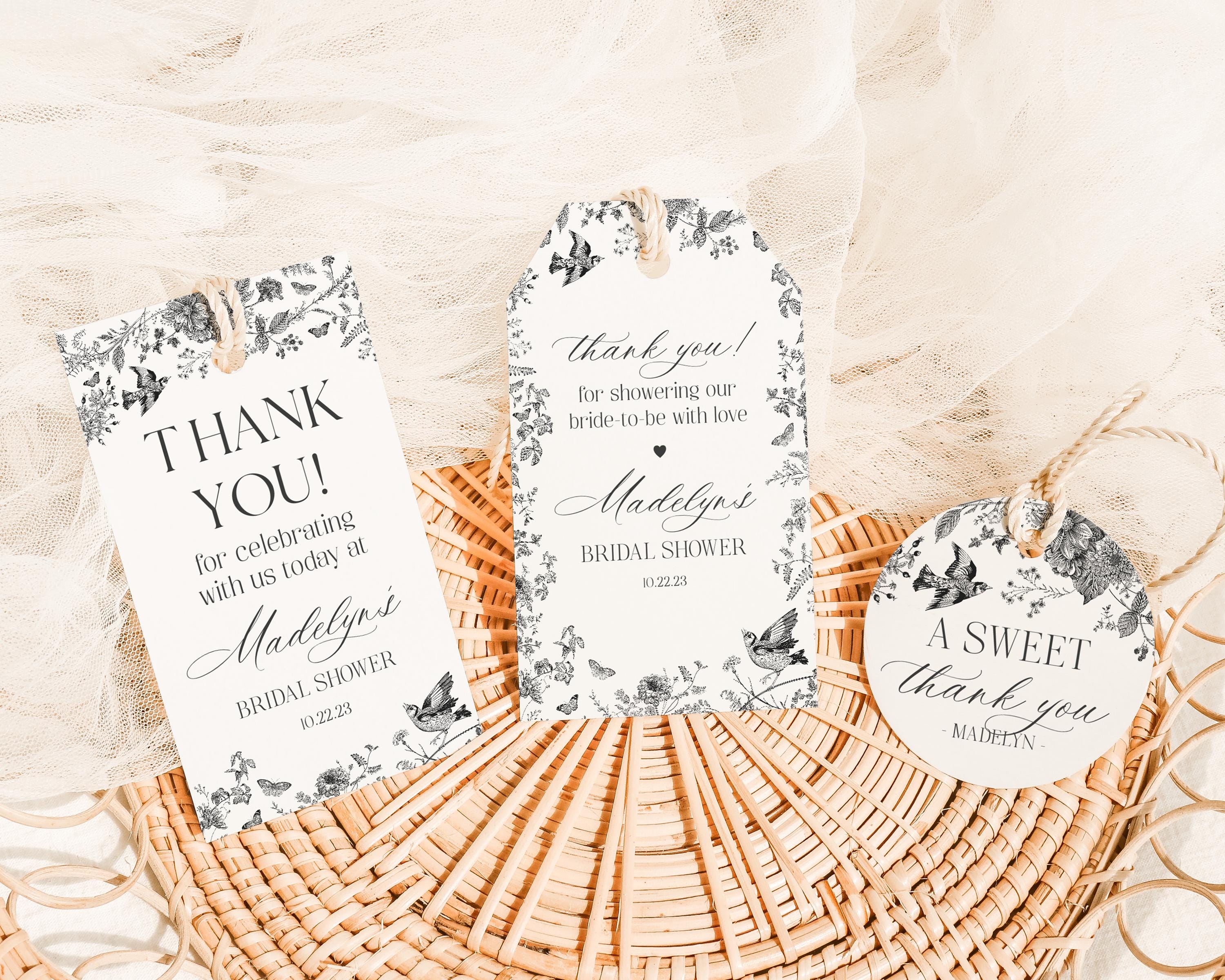 Black Toile De Jouy Bridal Shower Favor Tag Printable Template, Black Chinoiserie French Wedding Party, Wildflower Bridal Brunch WP1069