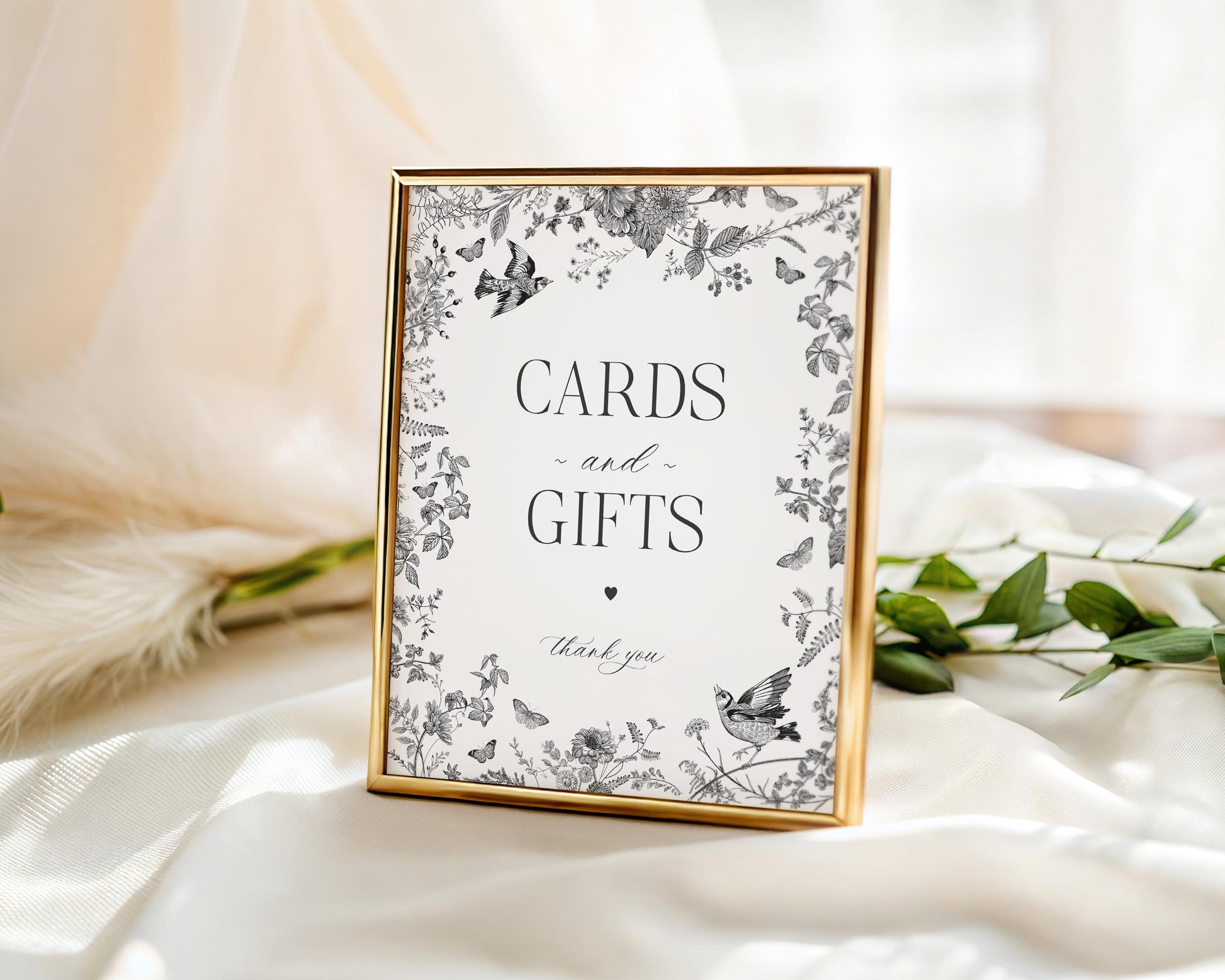 Black Toile De Jouy Cards & Gifts and Favors Sign Template,Black Chinoiserie Bridal Shower, Wildflower Baby Shower, Birthday Party WP1069