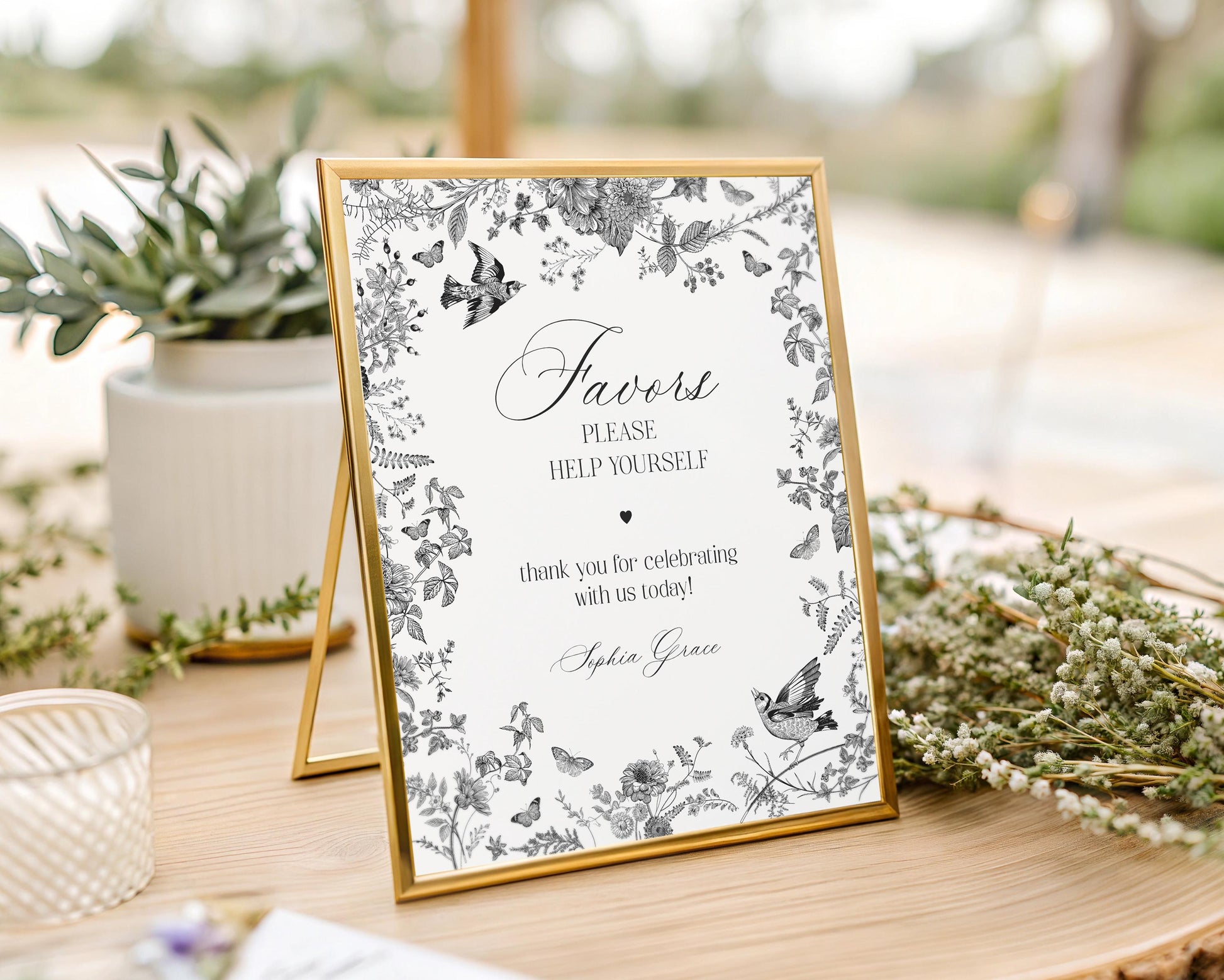 Black Toile De Jouy Cards & Gifts and Favors Sign Template,Black Chinoiserie Bridal Shower, Wildflower Baby Shower, Birthday Party WP1069