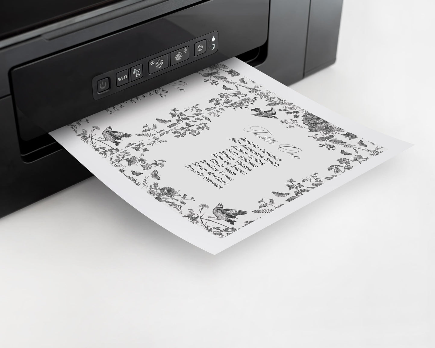 Black Toile De Jouy Wedding Seating Chart Cards Template, Black Chinoiserie Bridal Shower, Wildflower Toile Baby Shower Sign Birthday WP1069