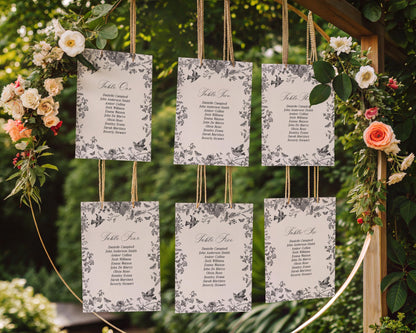 Black Toile De Jouy Wedding Seating Chart Template, Black Chinoiserie Bridal Shower, Wildflower Toile Baby Shower Sign, Birthday WP1069