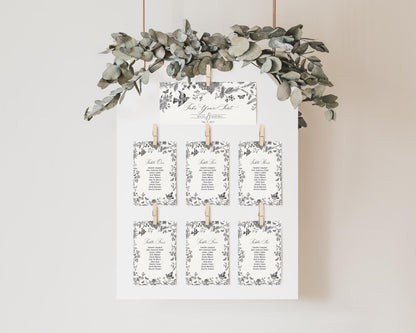 Black Toile De Jouy Wedding Seating Chart Template, Black Chinoiserie Bridal Shower, Wildflower Toile Baby Shower Sign, Birthday WP1069