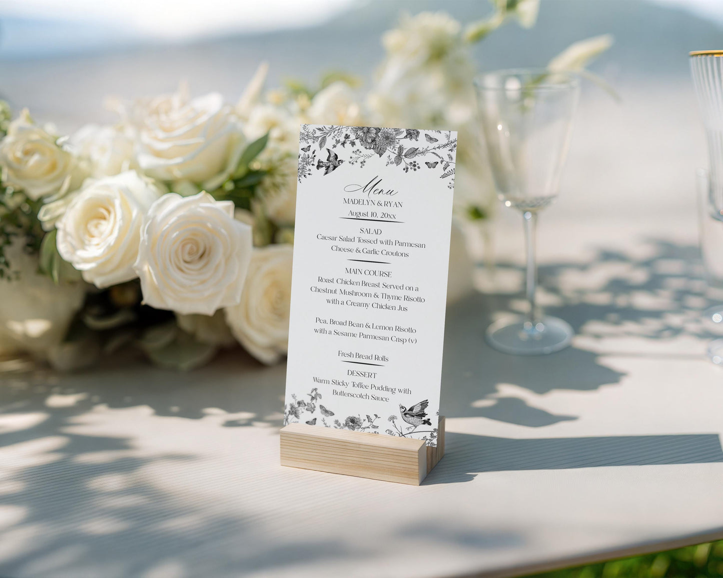 Black Toile De Jouy Printable Wedding Menu Template, Black Chinoiserie Bridal Shower, Wildflower Toile Baby Shower, Birthday Party WP1069