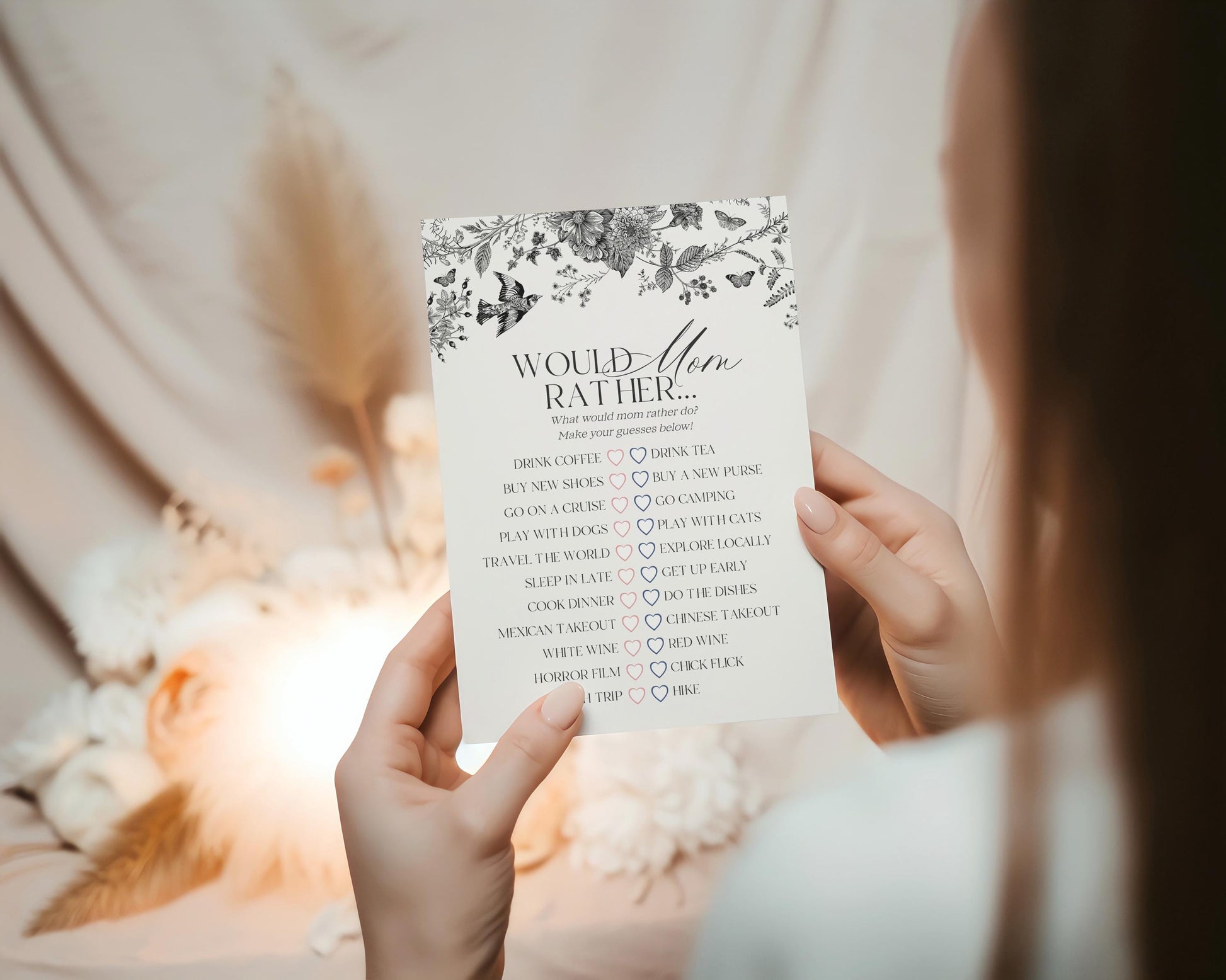 Black Toile De Jouy Baby Shower Games Set Printable Template, Baby in Bloom Wildflower Baby Brunch, Black Chinoiserie Nesting Party WP1069