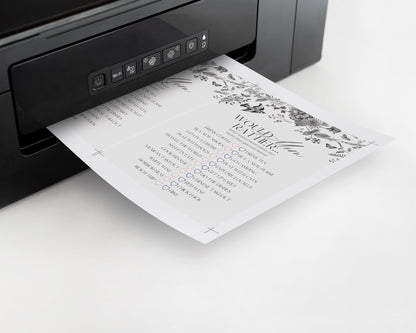 Black Toile De Jouy Baby Shower Games Set Printable Template, Baby in Bloom Wildflower Baby Brunch, Black Chinoiserie Nesting Party WP1069