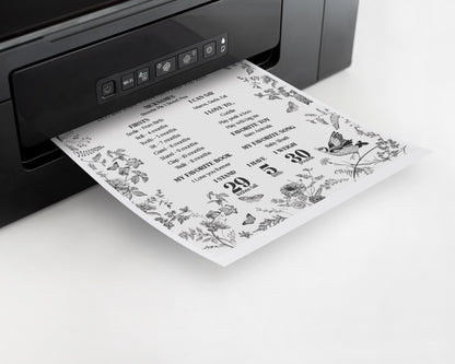 Black Toile De Jouy First Year Milestone Sign Template, Black Chinoiserie 1st Birthday Party Baby Stats Decor, Wildflower Toile WP1069