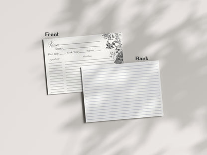 Black Toile De Jouy Recipe Card Template for Bridal Shower, Black Chinoiserie French Theme Couples Shower, Wildflower Bridal Brunch WP1069