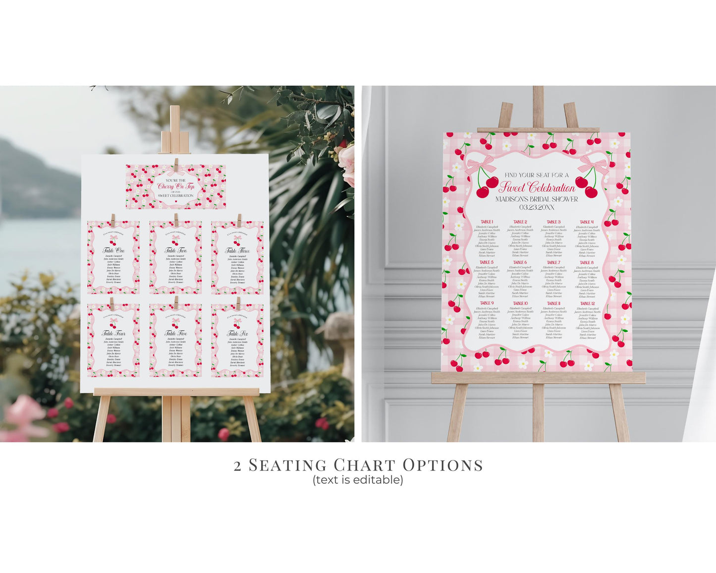 Pink Cherry Gingham First Birthday Bundle Printable Template, Coquette Sweet Cherry First Celebration, Pastel Gingham Party Decor WP1071