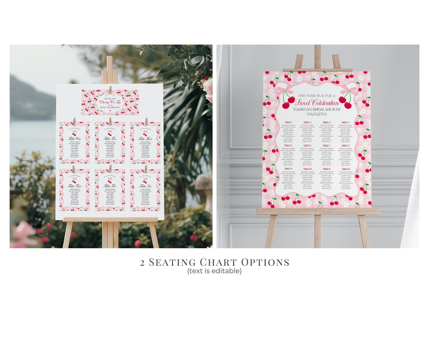 Pink Cherry Gingham Bachelorette Bundle Template, Coquette Cherry Sweet Hen Party, Pastel Gingham Engagement Girls Night Decor WP1071